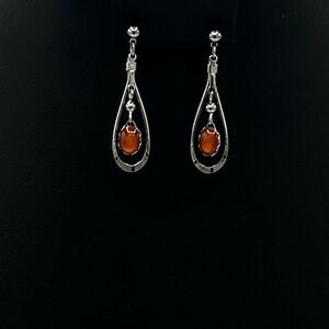 Vintage Amber Teardrop Earrings Silver Leverback Unbranded